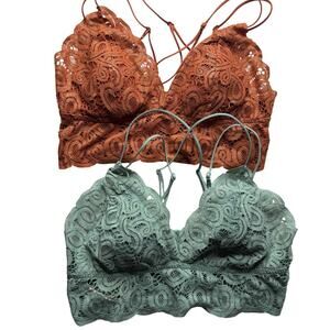 PINK Victoria’s Secret Lace Bralette Set Sage Green Rust Glitter Size L Y2K